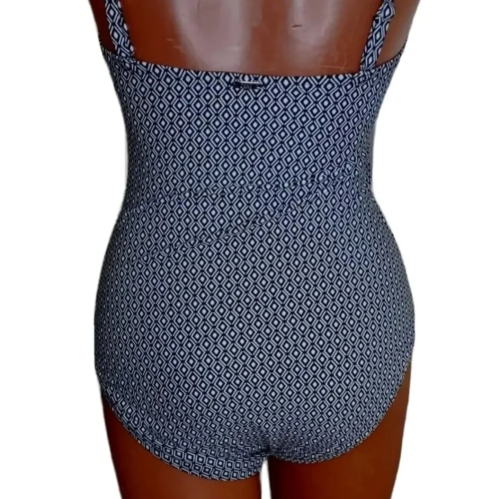 DKNY One piece Swimsuit Black White Diamond Stretchy Woman Med Strapless New - Picture 9 of 12